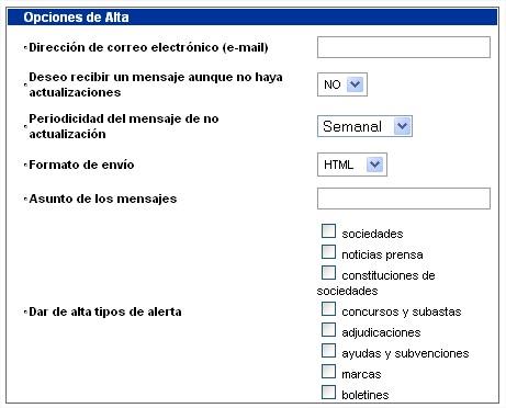 Ejemplo formulario Servicio de Alertas