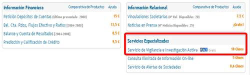 Ejemplo de listado de informes y precios
