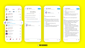 Conversación en Snapchat con un asistente de inteligencia artificial de Experian para resolver dudas sobre educación financiera y crédito.
