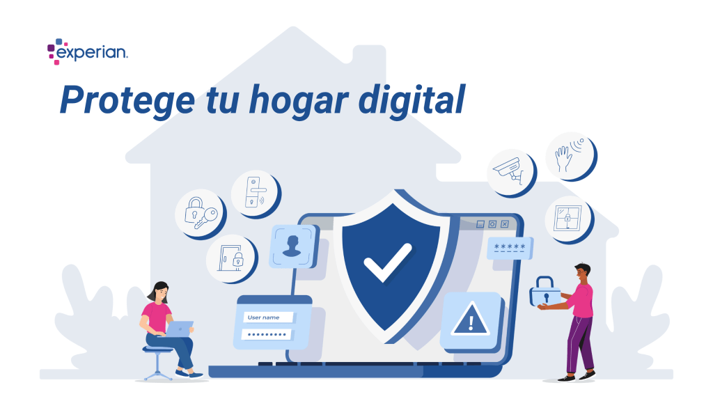 Ilustración de una casa digital protegida mediante una estrategia antifraude multinivel que combina identidad, comportamiento y señales de riesgo.