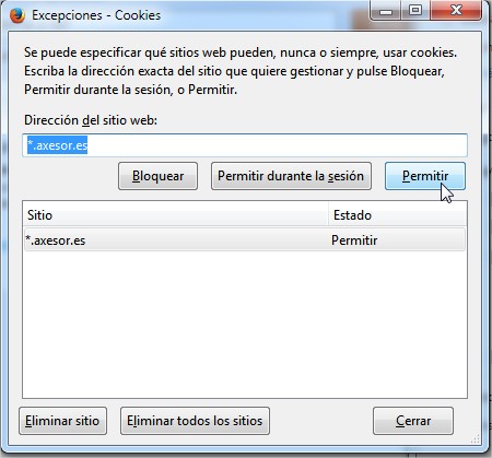 Excepción axesor cookies Mozilla Firefox Excepción axesor cookies Mozilla Firefox