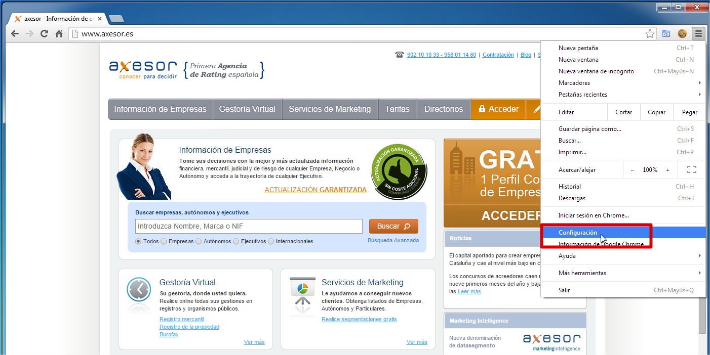 Configuración en Google Chrome