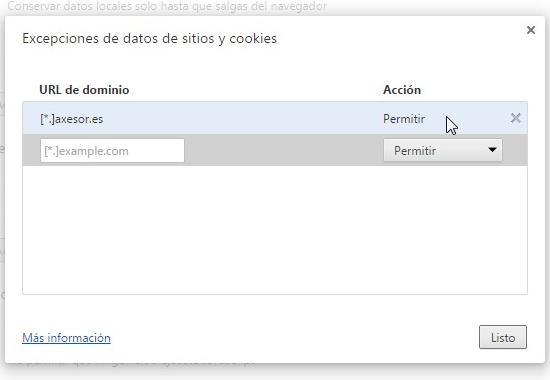 Excepción axesor cookies Google Chrome Excepción axesor cookies Google Chrome