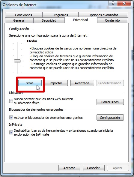 Sitios de confianza Internet Explorer