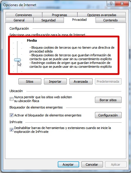 Privacidad Internet Explorer
