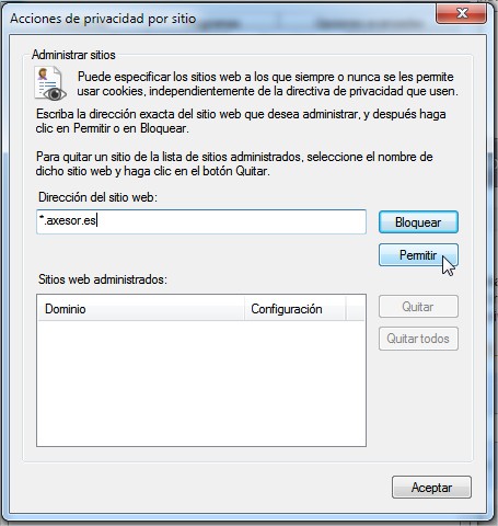 Excepción axesor cookies Internet Explorer Excepción axesor cookies Internet Explorer