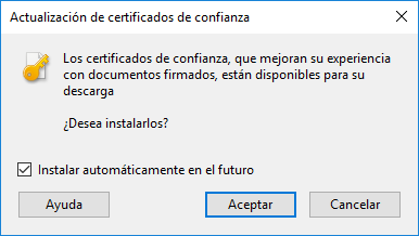 Actualizar certificados de confianza Actualizar certificados de confianza