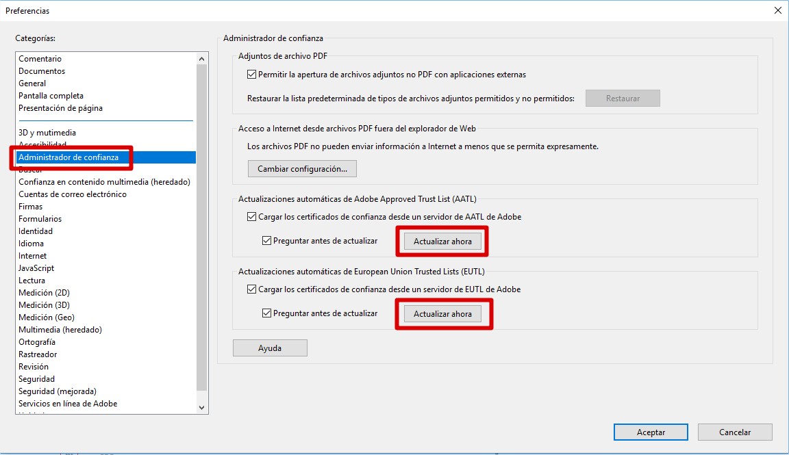 Actualización de certificados de confianza Actualización de certificados de confianza