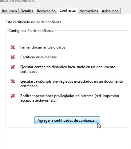 Agregar a certificados de confianza