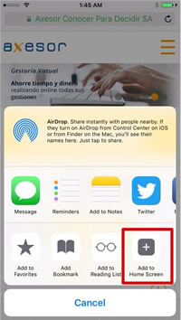 Añadir a pantalla de inicio iOS Añadir a pantalla de inicio iOS