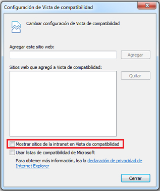 Desactivar sitios intranet