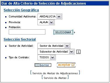 Ejemplo dar alta criterio de selección de adjudicaciones