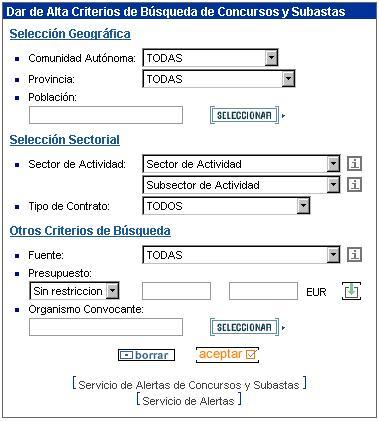Ejemplo añadir alerta de concursos y subastas Ejemplo añadir alerta de concursos y subastas