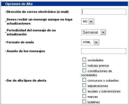 Ejemplo formulario Servicio de Alertas