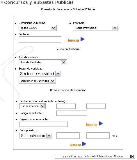 Ejemplo formulario búsqueda de concurso y subasta pública