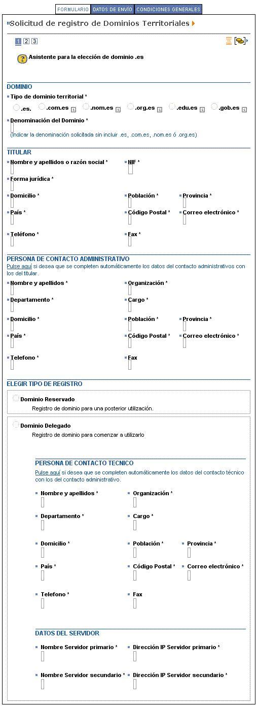 Ejemplo Formulario Registro Dominio .es