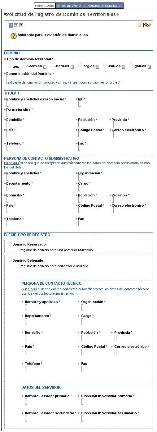 Ejemplo Formulario Registro Dominio .es Ejemplo Formulario Registro Dominio .es