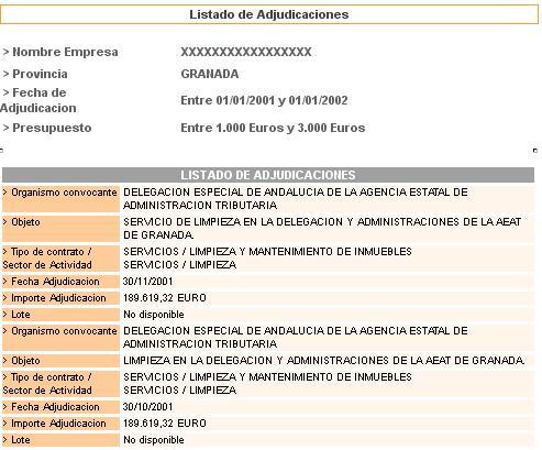 Ejemplo de informe de concurso y subastas
