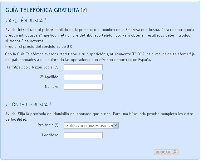 Formulario Guía Telefónica